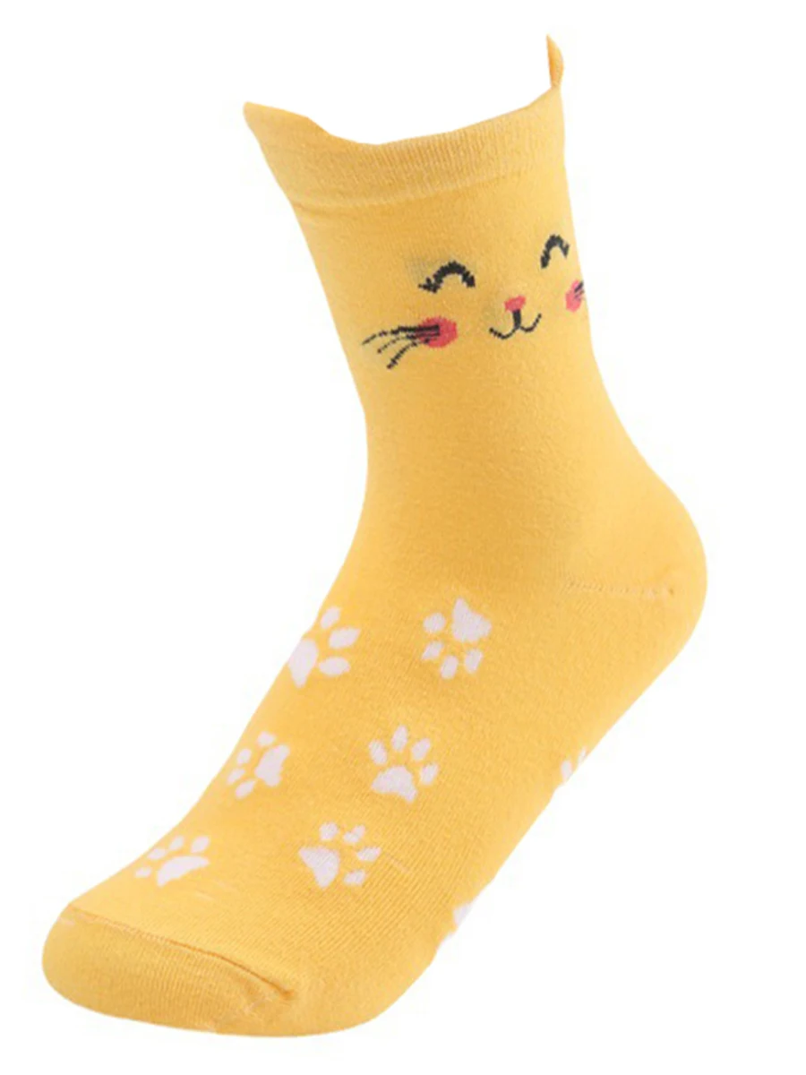 5 Pair/Lot Cute Cartoon Cat Women's Socks 3D Ears Fashion Long Middle Tube Socks Cozy Warm Ankle High Daily Casual Women Socks