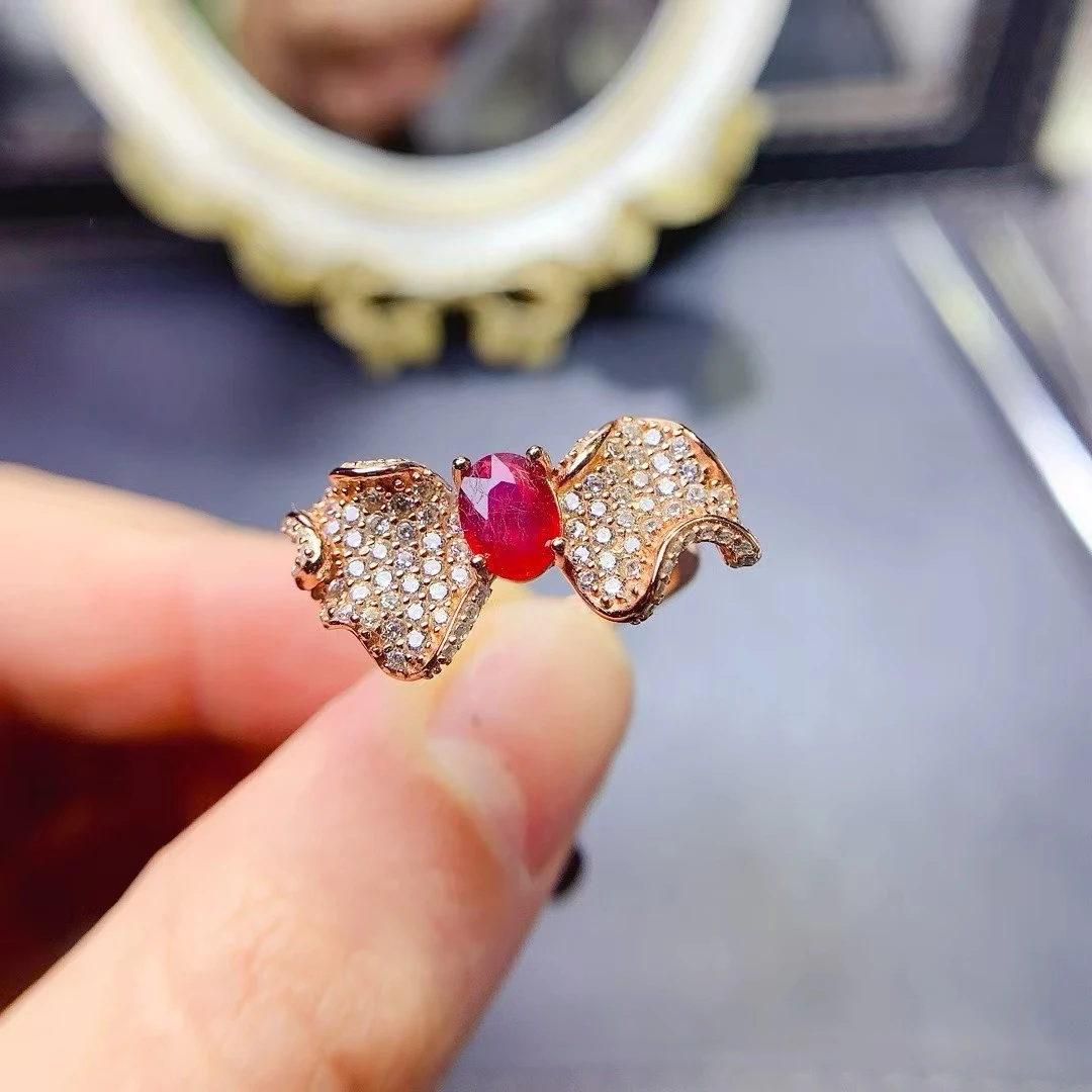 KJJEAXCMY Myanmar Natural Ruby Ring High Clarity Lustrous Color Locking S925 Silver Electroplated Jewelry Festival Gift