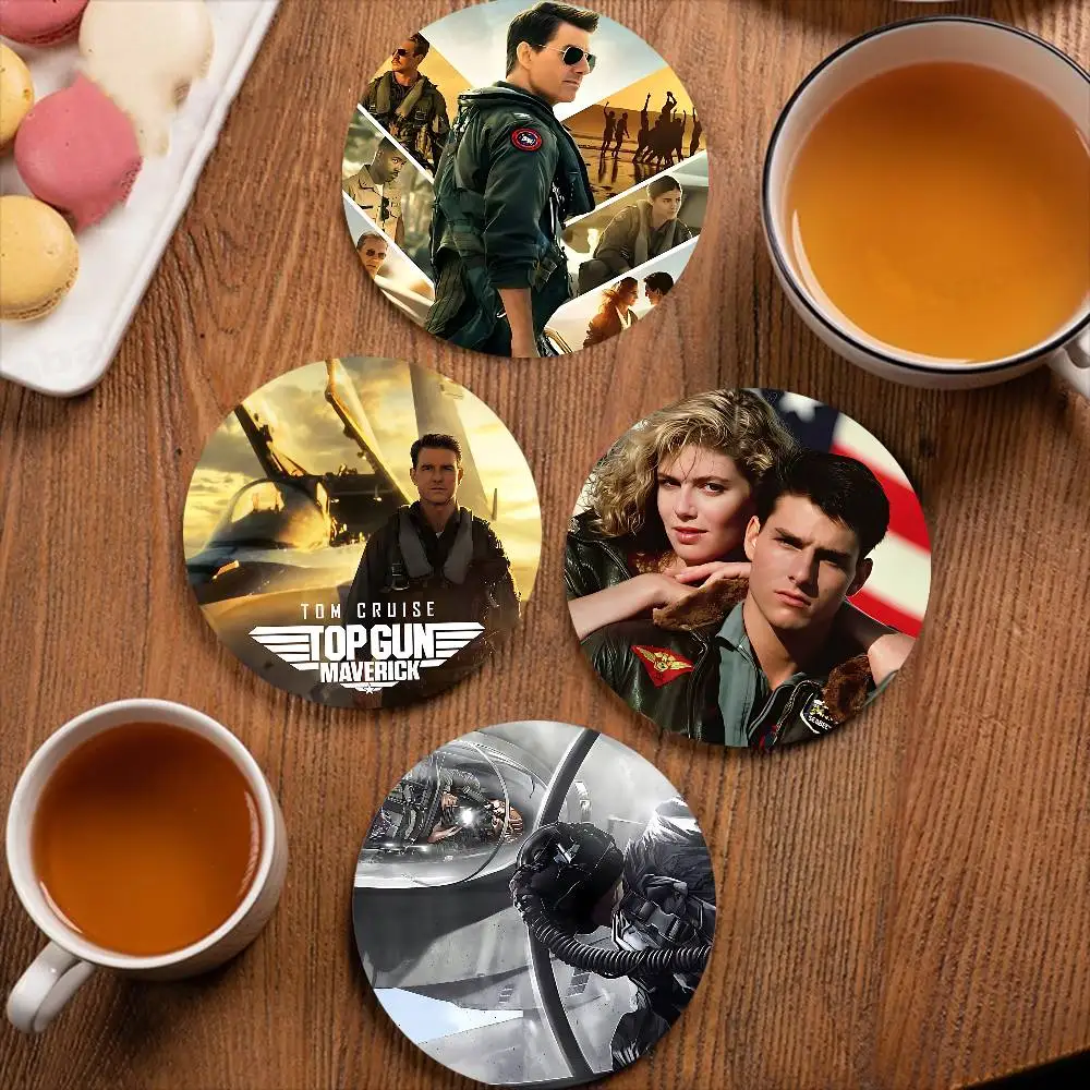 Maverick Film T-Top G-Gun Retro Wooden Cup Mats Elements Colour Printing Cup Coasters Home Kitchen Decora Gifts