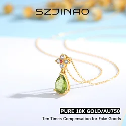 100% 18K Gold Natural Peridot Necklaces Pendant with Certificate for Women Anniversary Valentine's Day Gift Trendy Jewelry