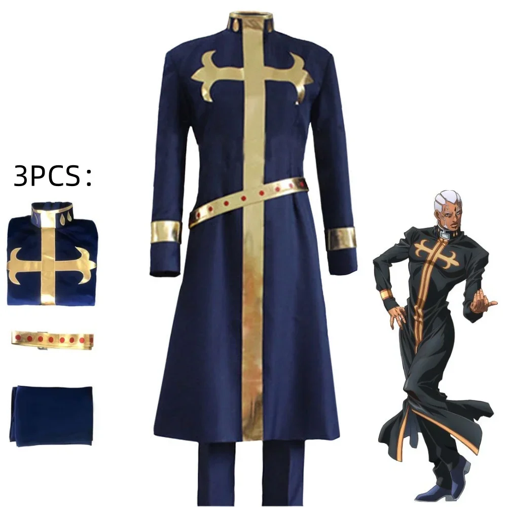 Anime JOJO Enrico Pucci JoJo's Bizarre Adventure Cosplay Costumes Wig Priest Men Uniform Windbreaker Coat Pants Suit Halloween