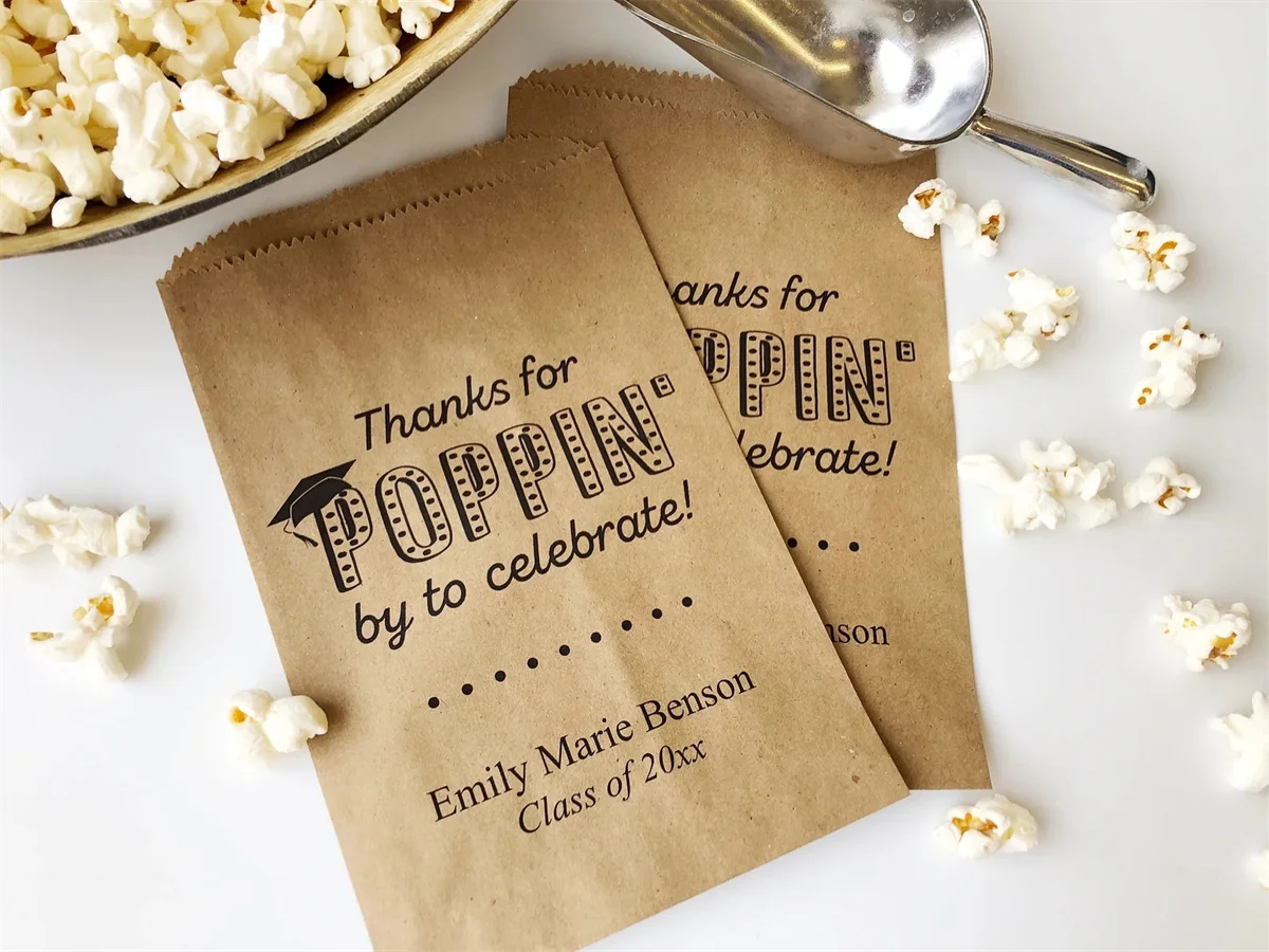 50 Graduation Popcorn Bags, Perfect for a Guy or Girl Party, Personalized Birthday Party Favor Bags