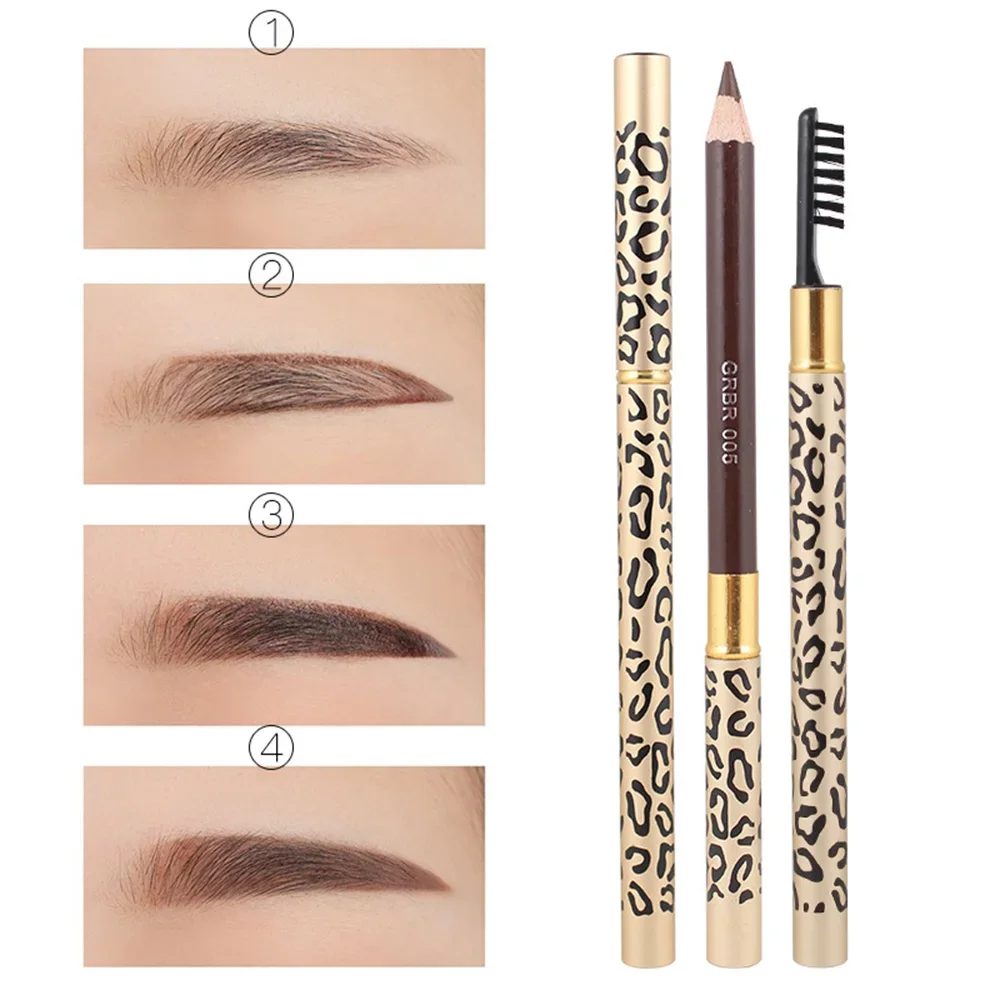 1pc Leopard Print Eyebrow Pencil 5 Colors Long-Lasting Double-Headed Eyebrow Enhancer With Brush Eye Makeup Brow Shadow Pencils