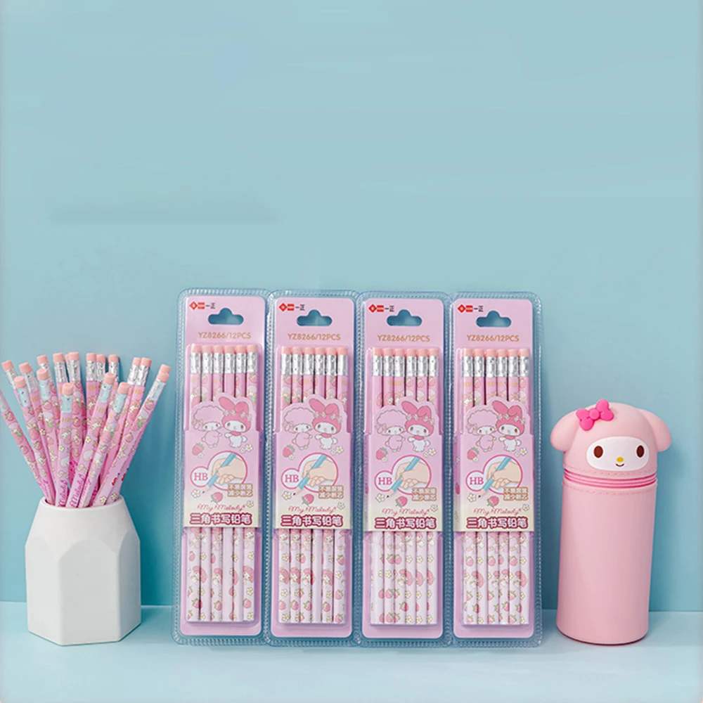 12pcs/set Sanrio Series Melody Triangle Writing Pencil Set Cute Student Pencil Creative Writing Pencil School Student Stationery