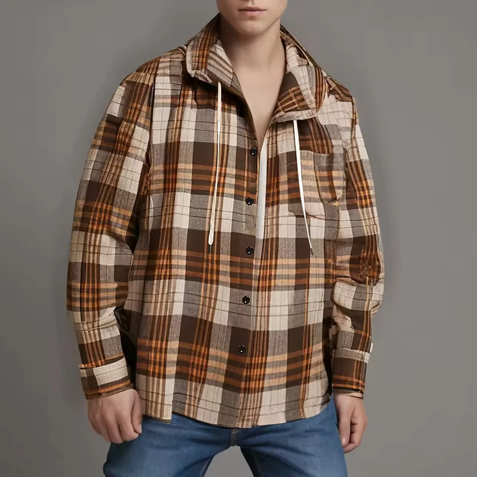 Mens Fashion Casual Retro Pockets Single Breasted Long Sleeved Shirt Coat Thin Coat Loose Roll-Up Sleeves Men'S Streetwear Shirt
