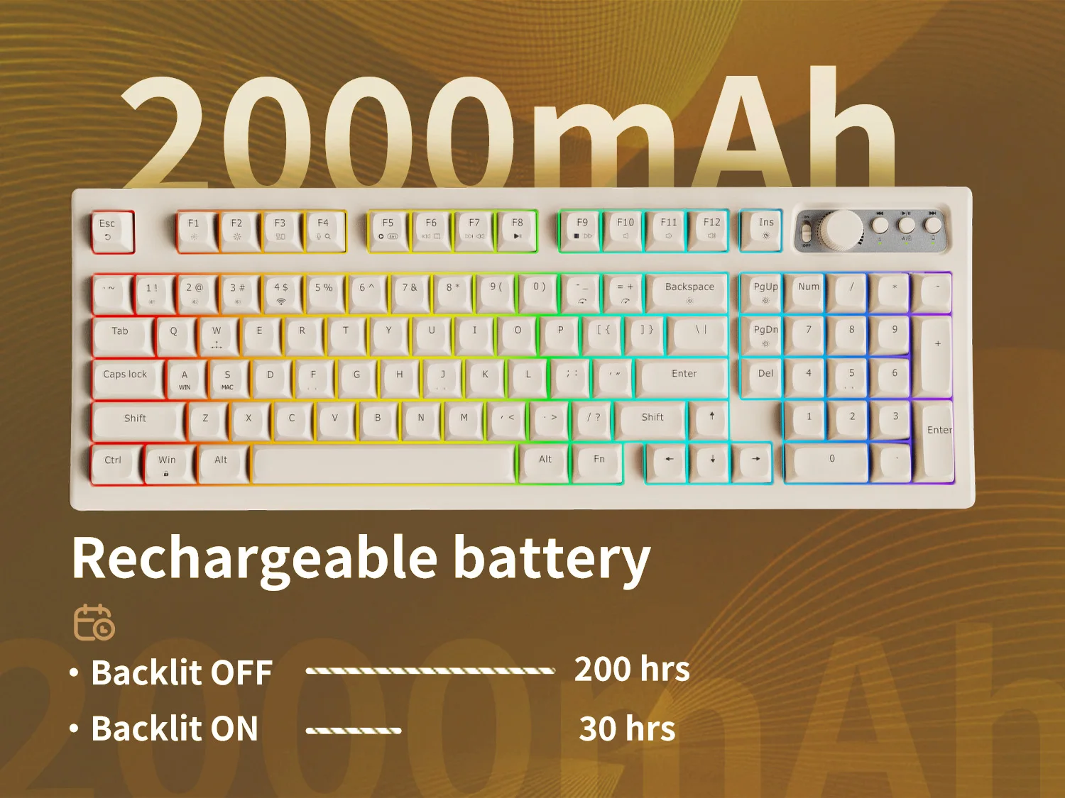 لوحة مفاتيح الألعاب اللاسلكية الصامتة EWEADN، BT/2.4 جيجا هرتز، إضاءة خلفية RGB، قابلة لإعادة الشحن، مريحة، مقبض الوسائط، لأجهزة Mac/Windows PC