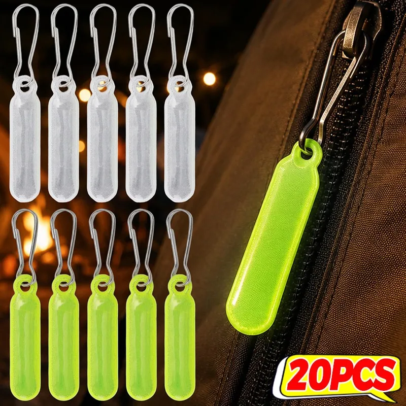 5/20Pcs Reflective Zipper Pull Keychain High Visibility Safety PVC Tag for Backpack Jacket Outdoor Running Cycling Night Camping