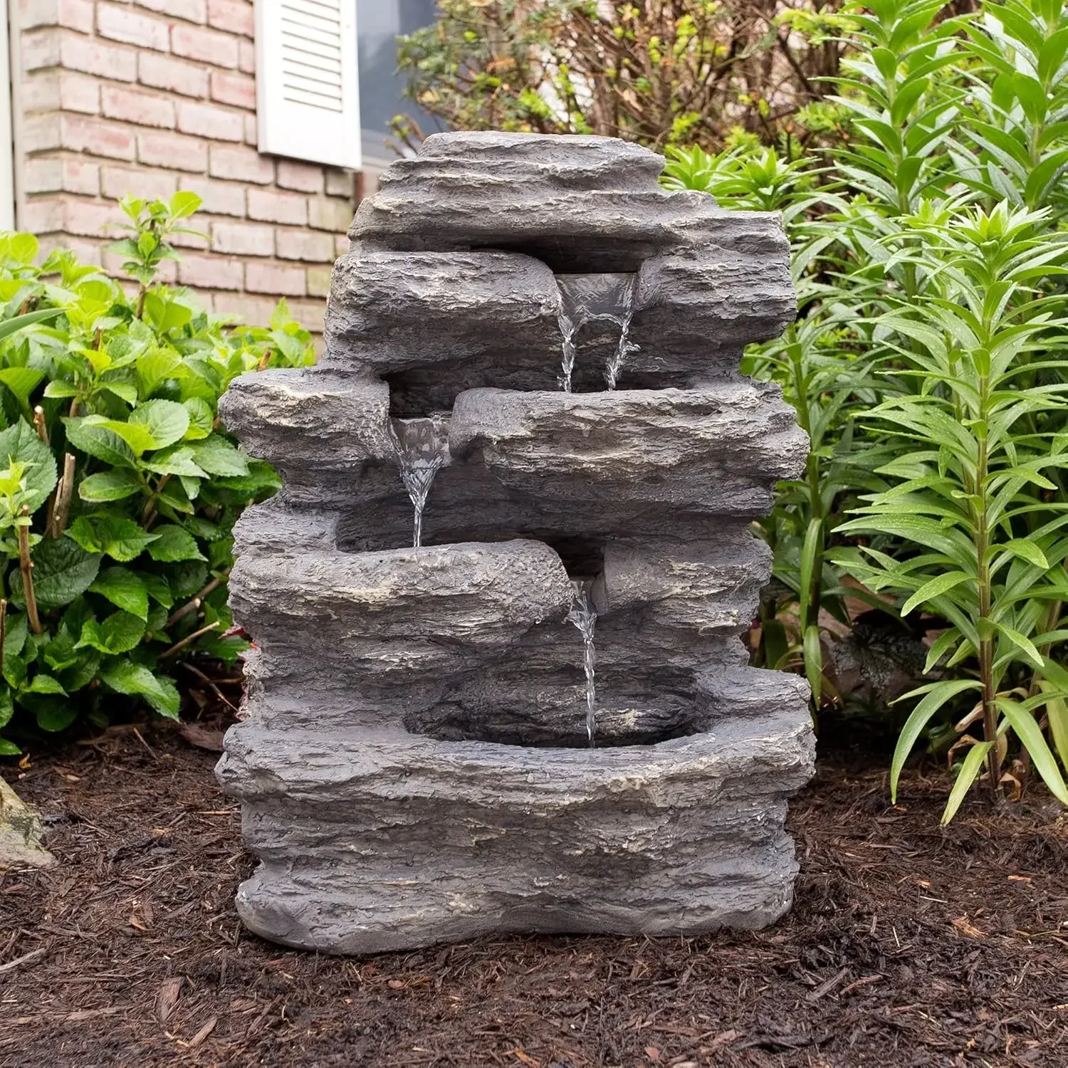 

Outdoor Water Fountain With Cascading Waterfall, Natural Looking Stone and Soothing Sound