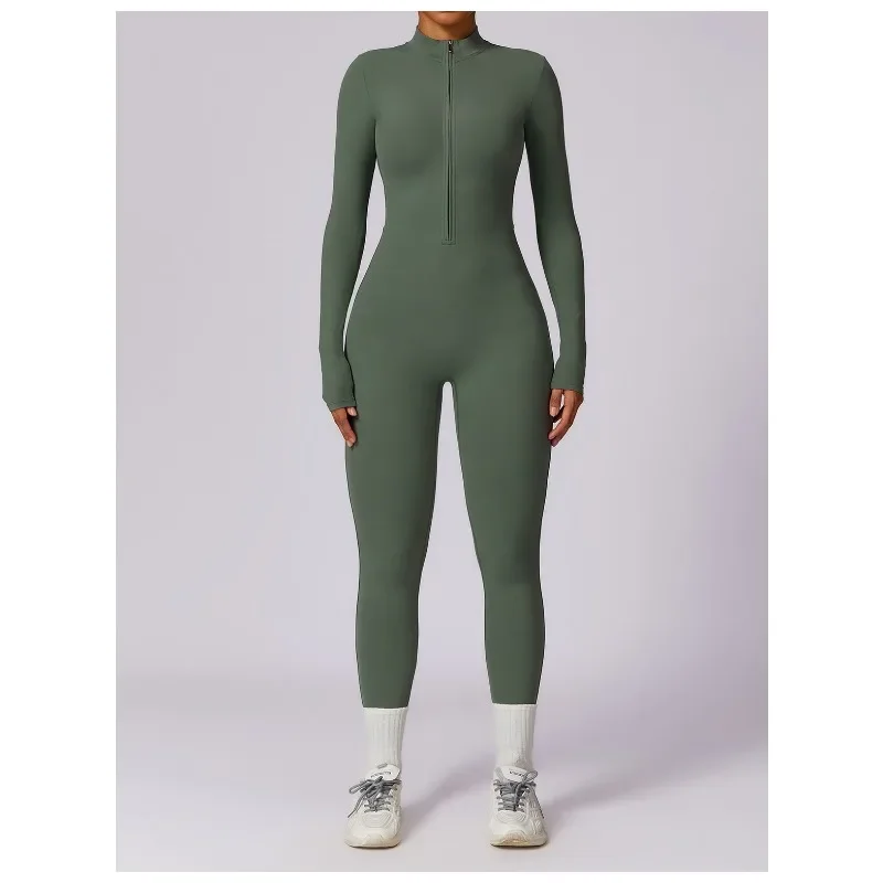 

Women's Long Sleeve Workout Jumpsuit Zip Up Yoga Jumpsuit Sexy Tummy Control Jumpsuit
