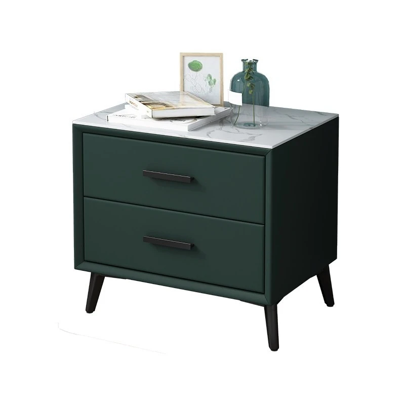 

dark green bedside table, simple leather, light luxury solid wood, very simple rock slab cabinet by the bedroom bedside