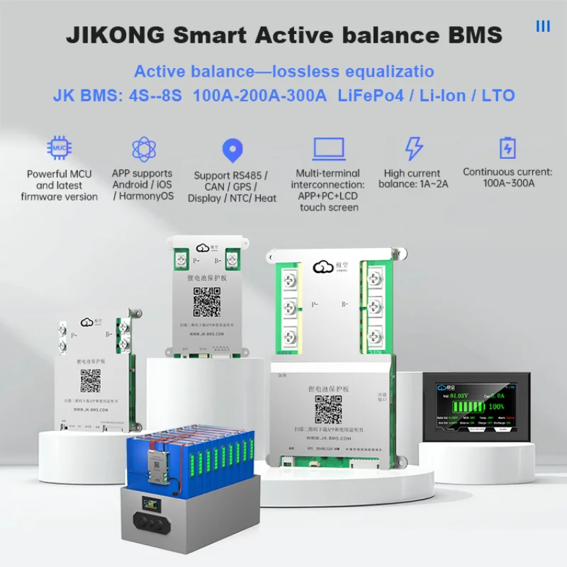 JK BMS 100A 200A 300A JK-B1A8S20P Smart BMS 8S 24V Active Balance 1A 2A bms for lifepo4 lithium ion battery RS485 CAN App BTTCZ