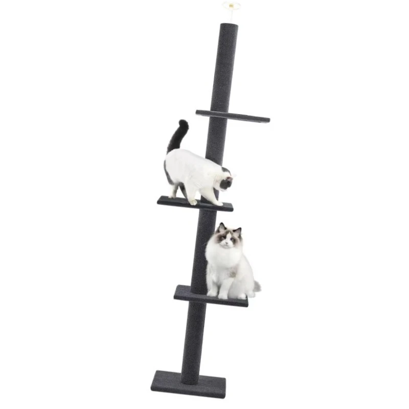 

Charcoal Style Tall Cat Tree Tower Indoor Wood Cat Craft with Carpet Cat Pole Sisal Scratching Post and Mat for Kittens