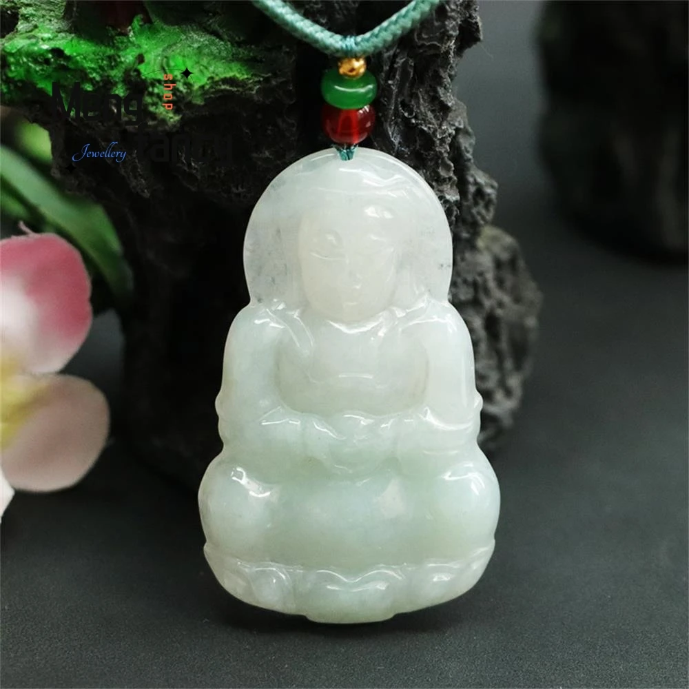 Natural Myanma Jadeite Guanyin Pendant Exquisite Elegant Simple High-grade Buddhist Amulets Luxury Quality Jewelry Holiday Gifts