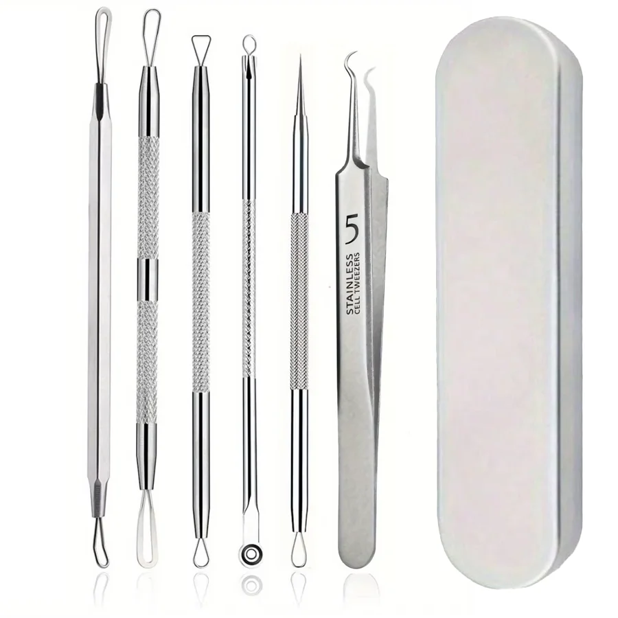 Blackhead Removal Tool Acne Extractor Acne Cleaning Kit, suitable for blemishes, white hole bursts, nose and face tools iron box