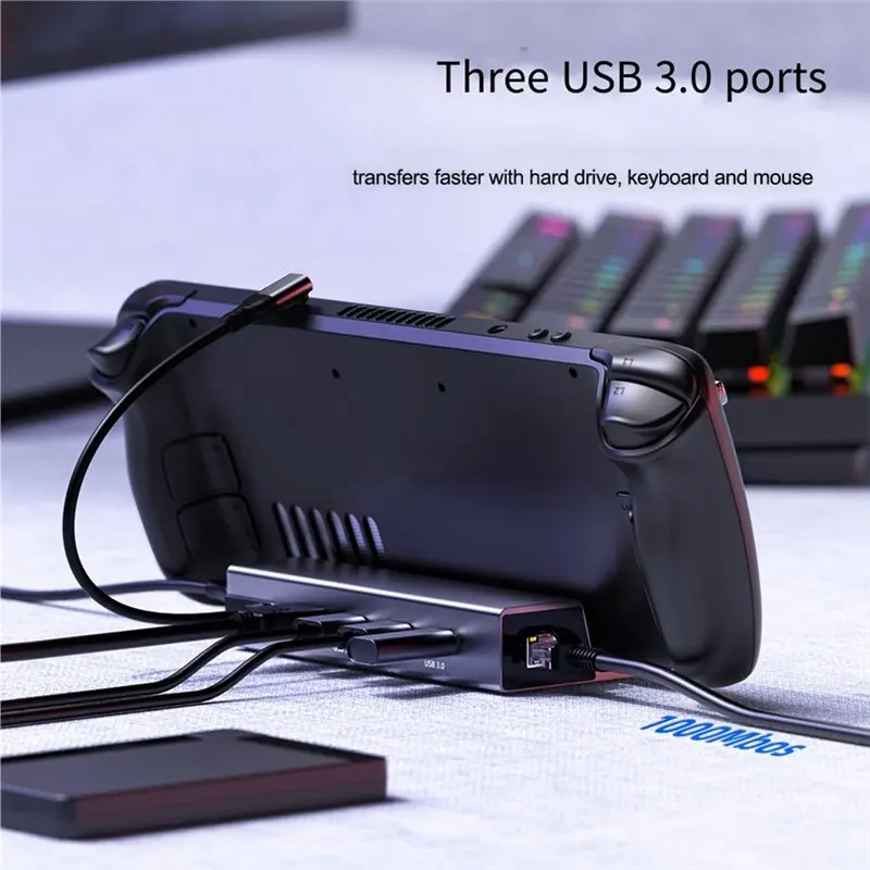 Classic-For Steam Deck 4K 60Hz HDMI-Compatible 2.0 Docking Station HUB With Gigabit Ethernet 3 USB-A 3.0 PD100W Charging