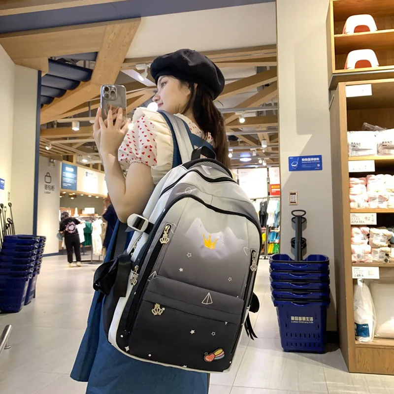 korean school backpack large capacity  High School Girls Backpack For Teenage Girls Multi Pockets New Kawaii Backpack