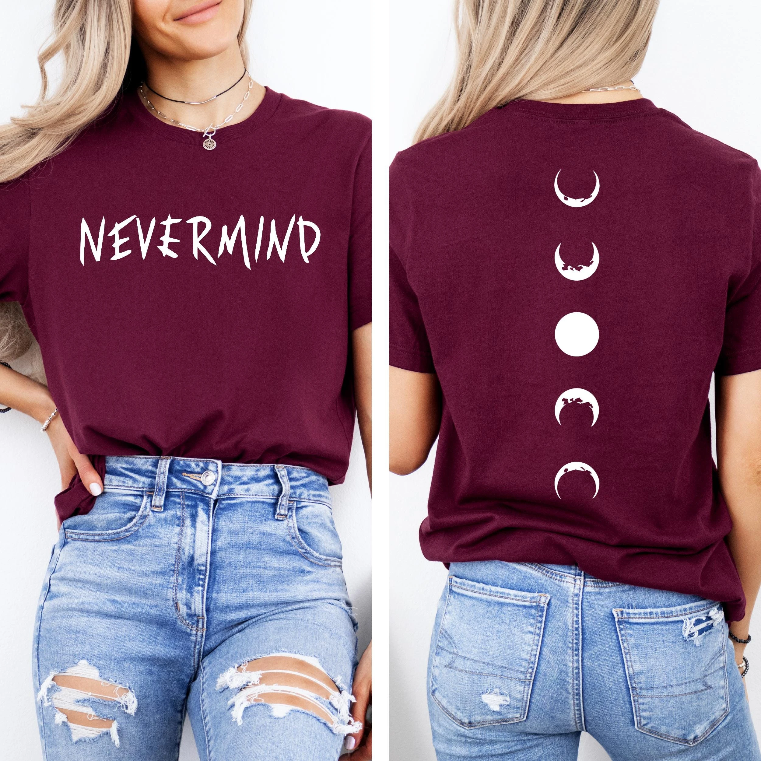 Nevermind Tattoo Moon Phase Shirt Korean Celebrity Tattoo T-shirt with Multiple Colors To Choose From