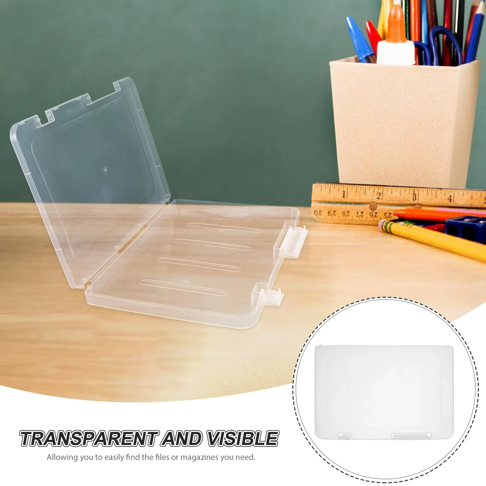 

4pcs A5 File Storage Box Document Holder Portable Project Case Transparent Lidded Plastic Container Magazine Protector Scrapbook