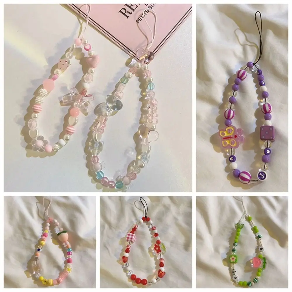 

Crystal Bracelet Beaded Phone Strap Hanging Cord Sweet Girls Mobile Phone Lanyard Keychain Colorful Cellphone Chain