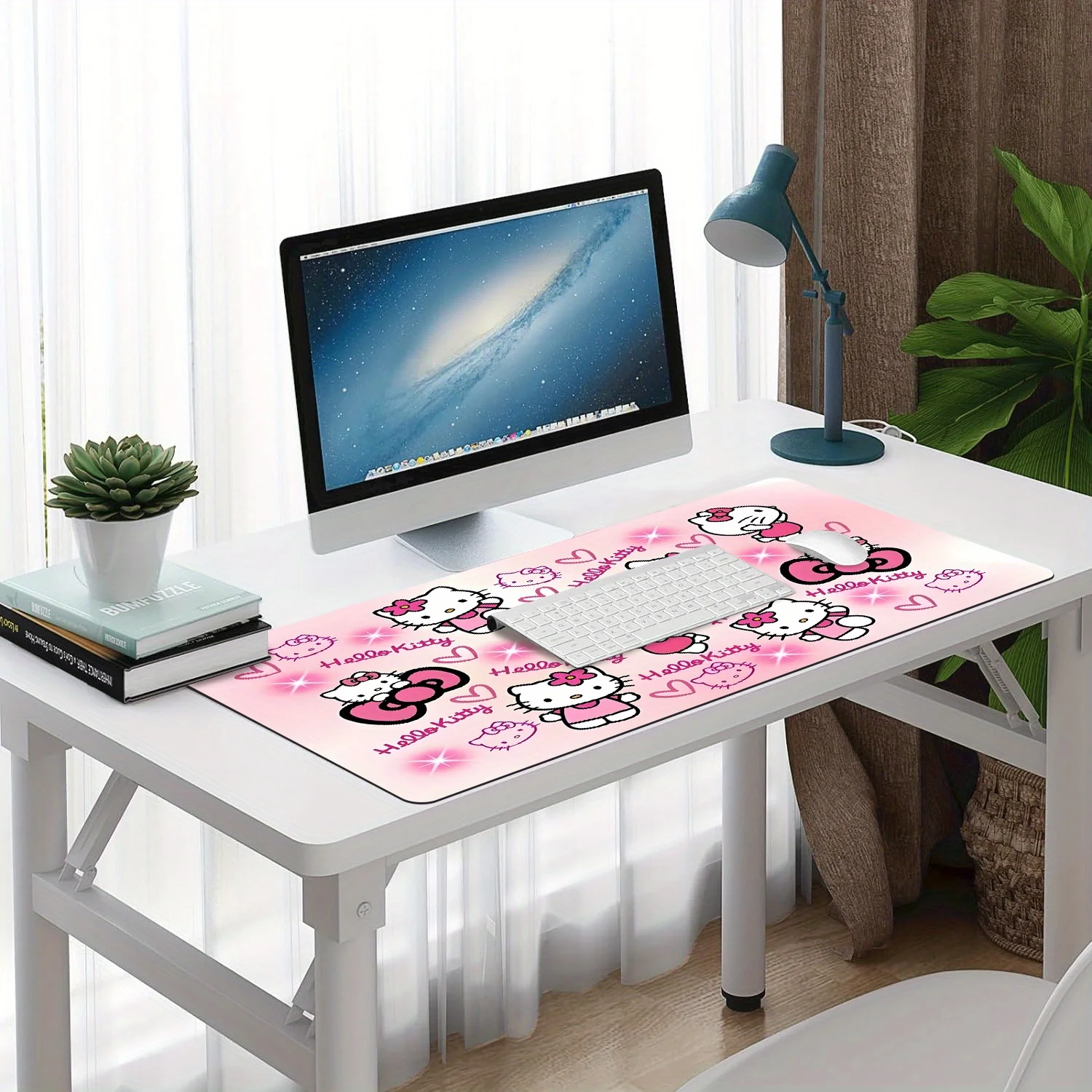 

1pc Hello Kitty Cat Pattern Mouse Pad - Large Waterproof Non-Slip Surface, Easy to Clean, Cute Pink & White Design with Hearts &