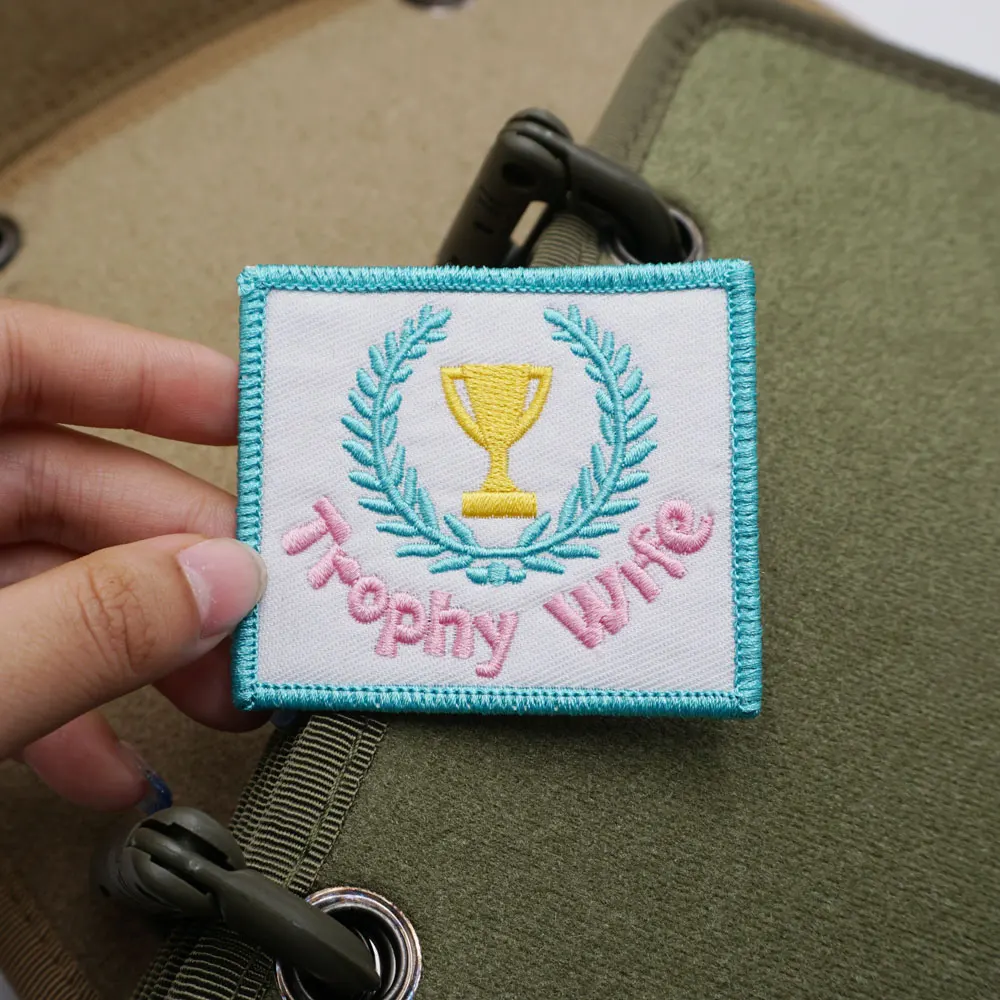 trophy wife,High quality embroidery patches,Tags and badges with hooks ,for clothing ,hats and backpacks