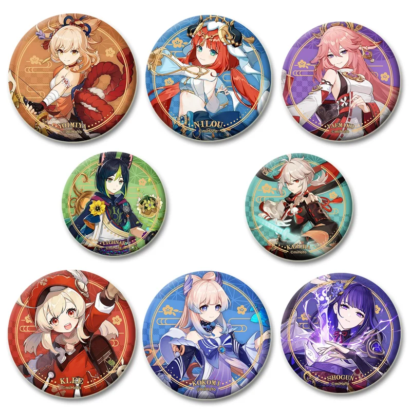 Anime Genshin Impact Badge Kaedehara Kazuha/Alhaitham/Zhongli/Nahida Cartoon Art Brooches Backpack Decor Accessories Button Pins