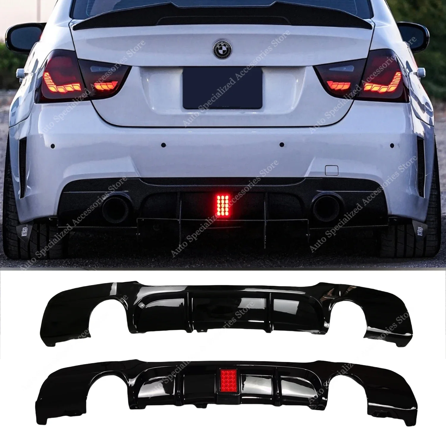 MP Style Gloss Rear Diffuser Rear Bumper Lip Splitter For Bmw E90 E91 320d 325d 330d 335i 05-12 4-Door M Sport Bodykits Tuning