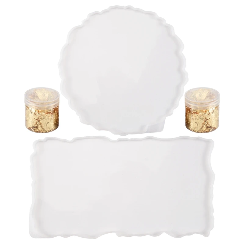 

A32P_2 Pieces Tray Silicone Mold Kit Irregular Epoxy Resin Tray Molds for DIY Crafts (Rectangle+Round)