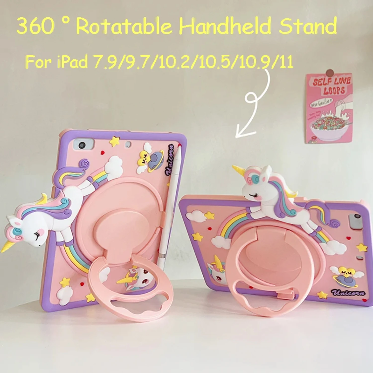 Colorful, whimsical, and beautiful cartoon unicorn bubble case cover for iPad Air 4 3 2 1 Pro 11 10.9 10th 10.2 9 8 7th Gen 2022