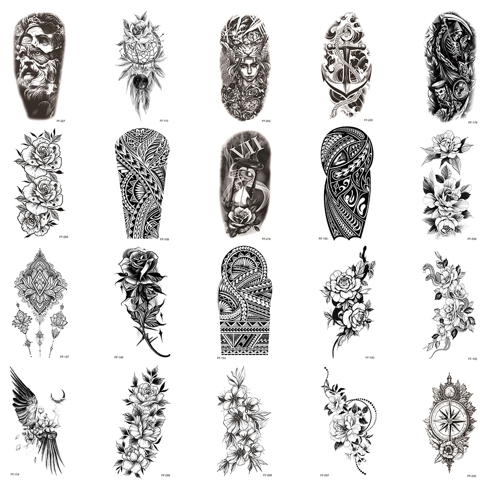 

20Pcs/Lot,Waterproof Temporary Fake Tattoos Stickers,Water Transfer Decals,Flower Totem Arm Death,Body Art for Sexy Man Women