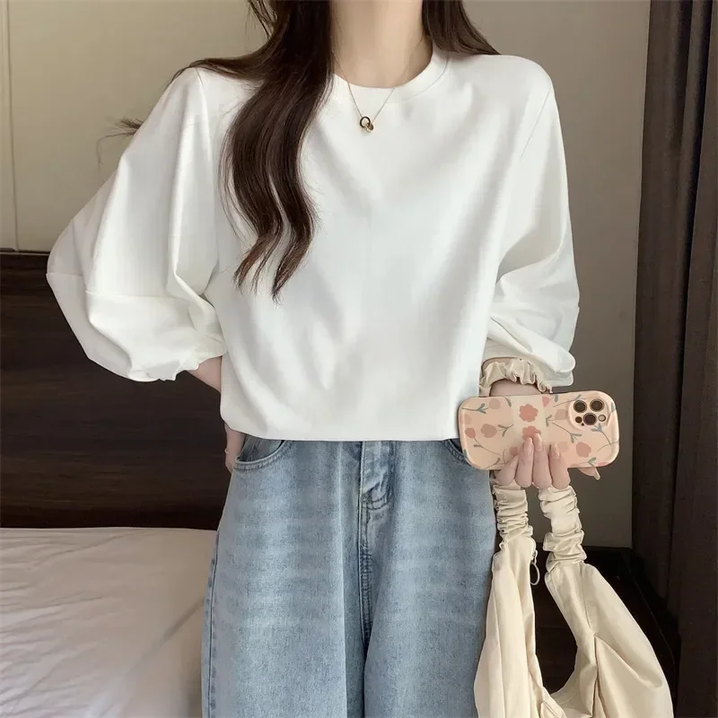 

LIBIELIY Loose Lantern Sleeve T-Shirt Women's Spring Autumn New Style Seven-Quarter Sleeve Base Layer Trendy INS Women's Fashion