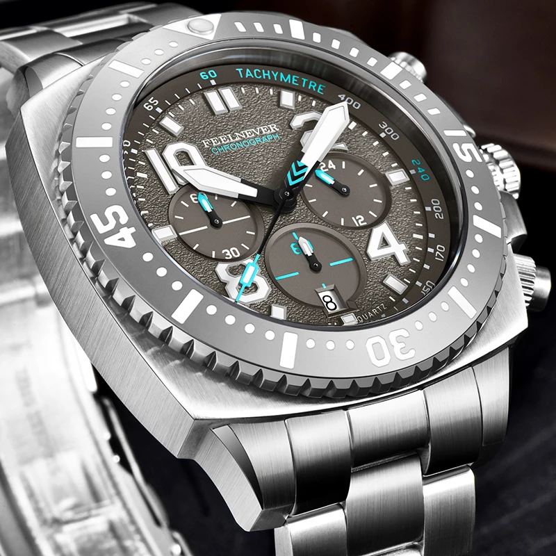 FEELNEVER New Fashion Quartz Wristwatch Sapphire 316L Stainless Steel Diving Watch Men Strong Luminous Waterproof Men's Watches