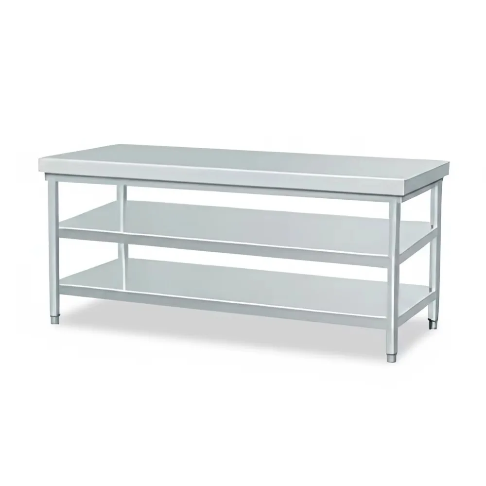 Commercial Kitchen 3 Layer Worktable 304 Stainless Steel Customized Size Durable Prep Table 0.8mm 1.0mm 1.2mm Thick