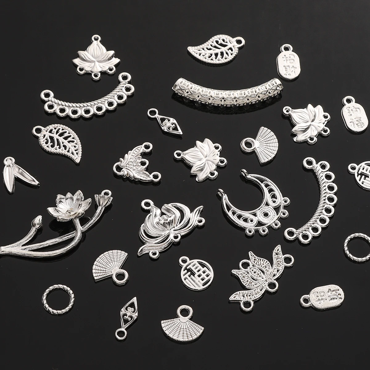 

1-50pcs Chinese Style Silver Color Flower Leaf Metal Charms Vintage Pendant For Jewelry Making DIY Bracelet Earrings Accessories