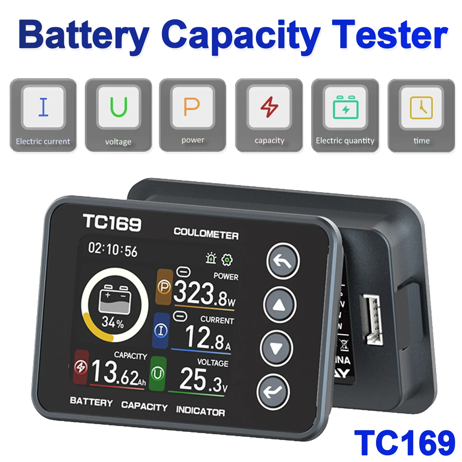 TC169 Hoge Precisie Coulombmeter DC6-60V Lithiumbatterij Capaciteit Tester Indicator Kleurenscherm Power Meter Ampèremeter Voltmeter