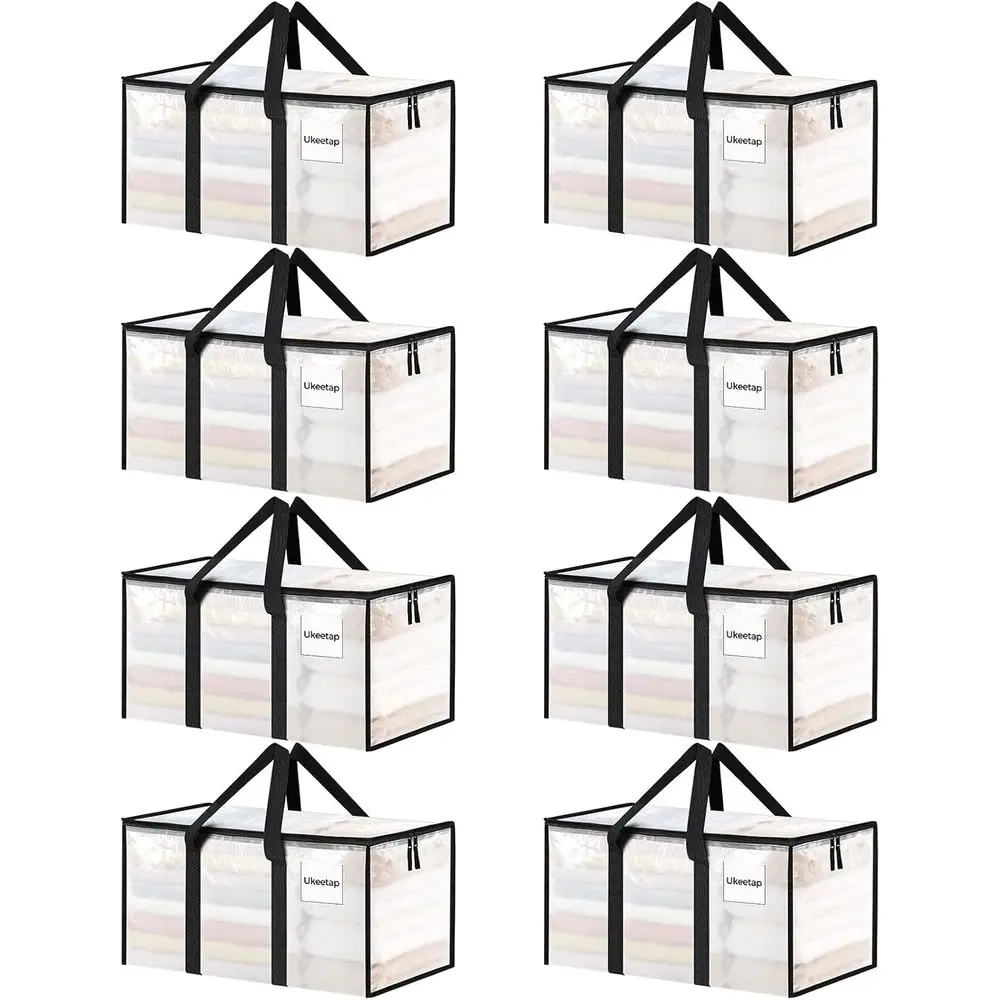 

Extra Large Clear Storage Bags with Heavy-Duty Zippers and Reinforced Handles for Moving, Packing Clothes, and College Supplies