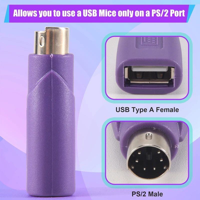 PS2 para conector USB para mouse e teclado do computador, mini adaptador, mouse e teclado conversor
