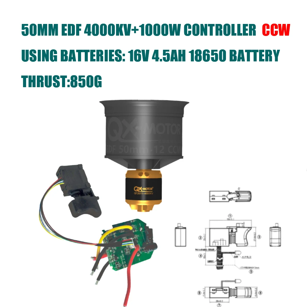 QX-MFLU 50mm QF2611-4000KV (CW et CCW) accessoires d'assemblage de ventilateur violent, peut utiliser des batteries d'avion modèle/batteries industrielles