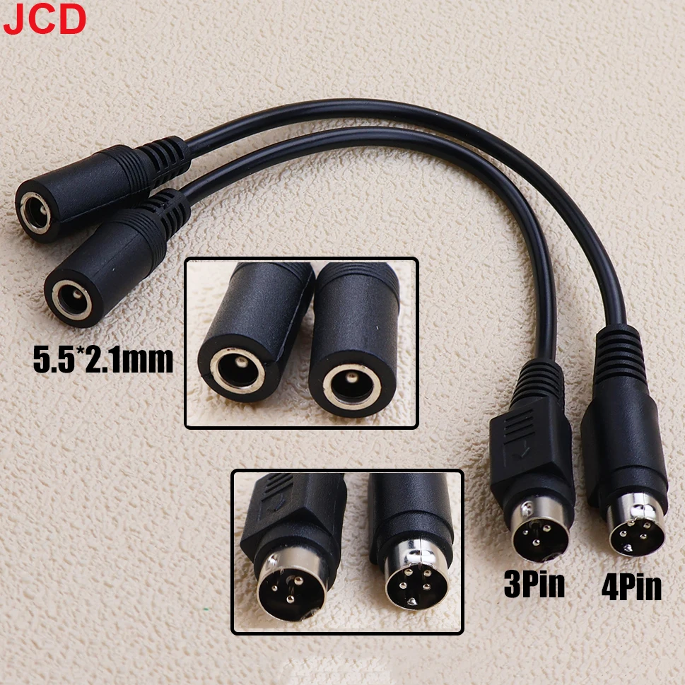 JCD 3Pin 4Pin Male Female Power DIN Plug Socket 5.5 X 2.1mm DC Supply Adapter Connector Cable For Barcode Printer DVD LCD TV PC