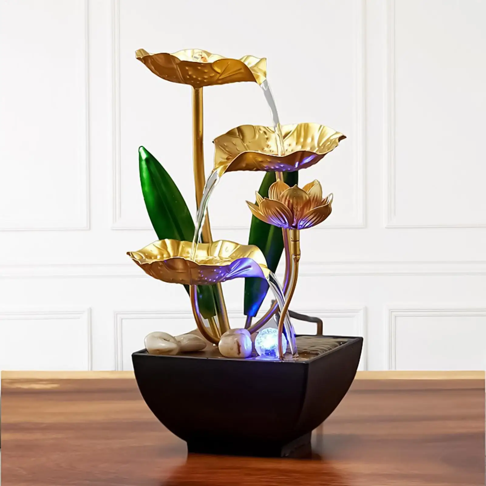 Small Water Fountain Zen Relaxation Led Light with Sounds Table Top Water Fountain for Office Living Room Hotel Bedroom
