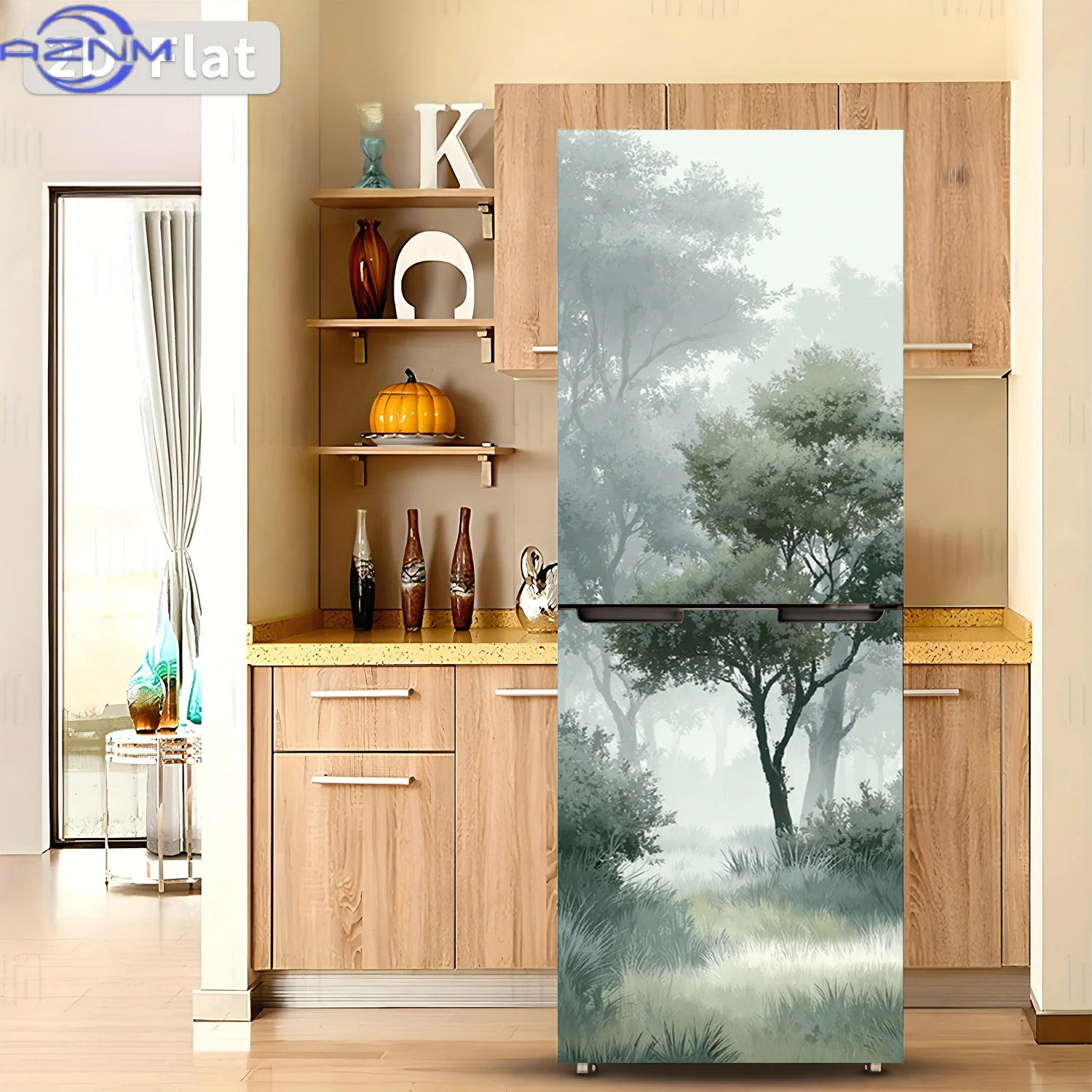 1pc of Refrigerator Sticker, , Featuring a Misty Forest Theme Design. Self-Adhesive Wall Decoration Wallpaper Suitable for Cab