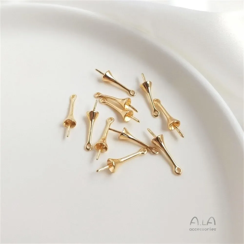 

14K Gold-Color Half-hole Bead Needle Long Pasted Crystal Pearl Ear Hook Pendant Tray DIY Earrings Jewelry Material E021