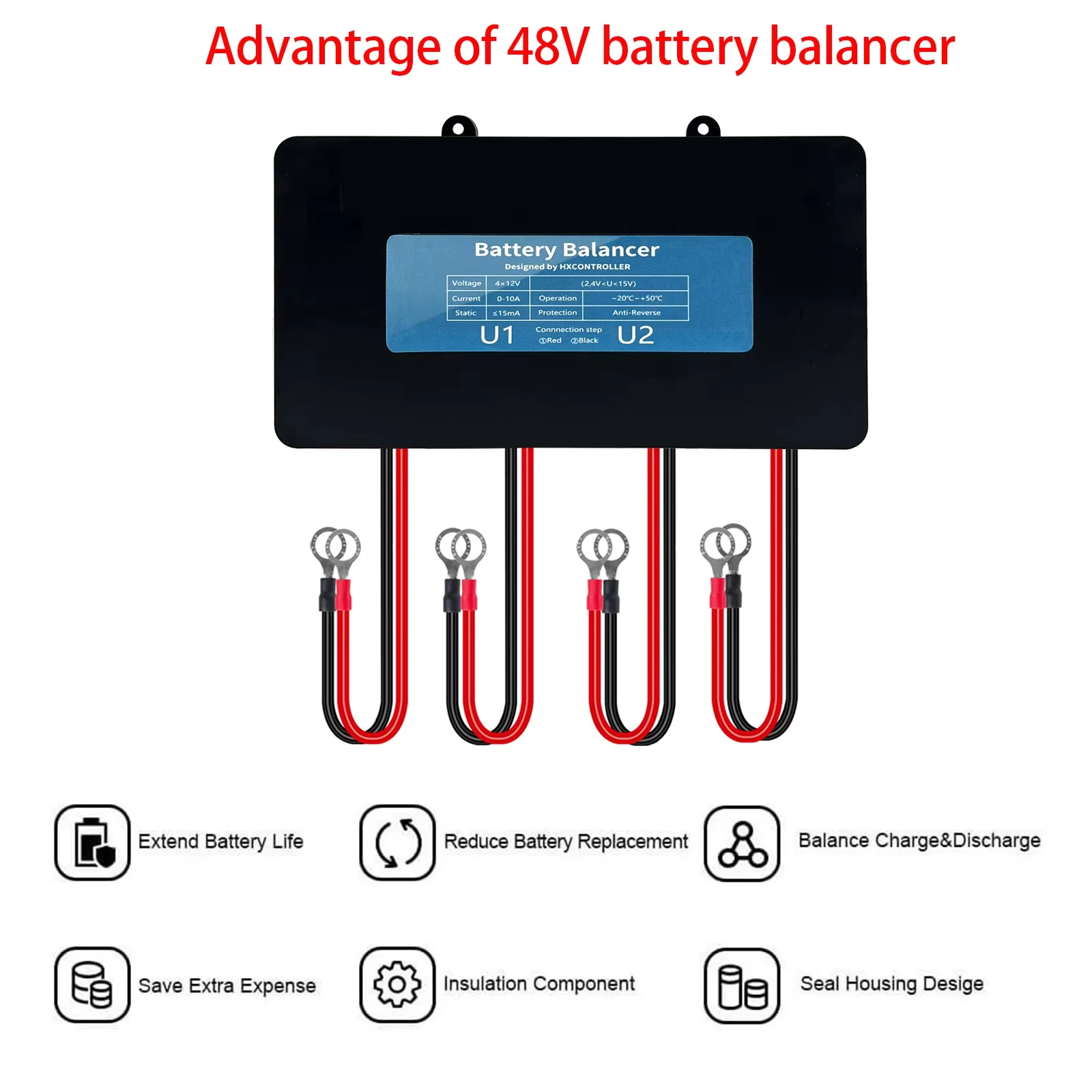 48V Battery Equalizer Solar Voltage Balancer for Lead Acid 4 x 12V Battery System Series-Parallel Connected Charge Controller