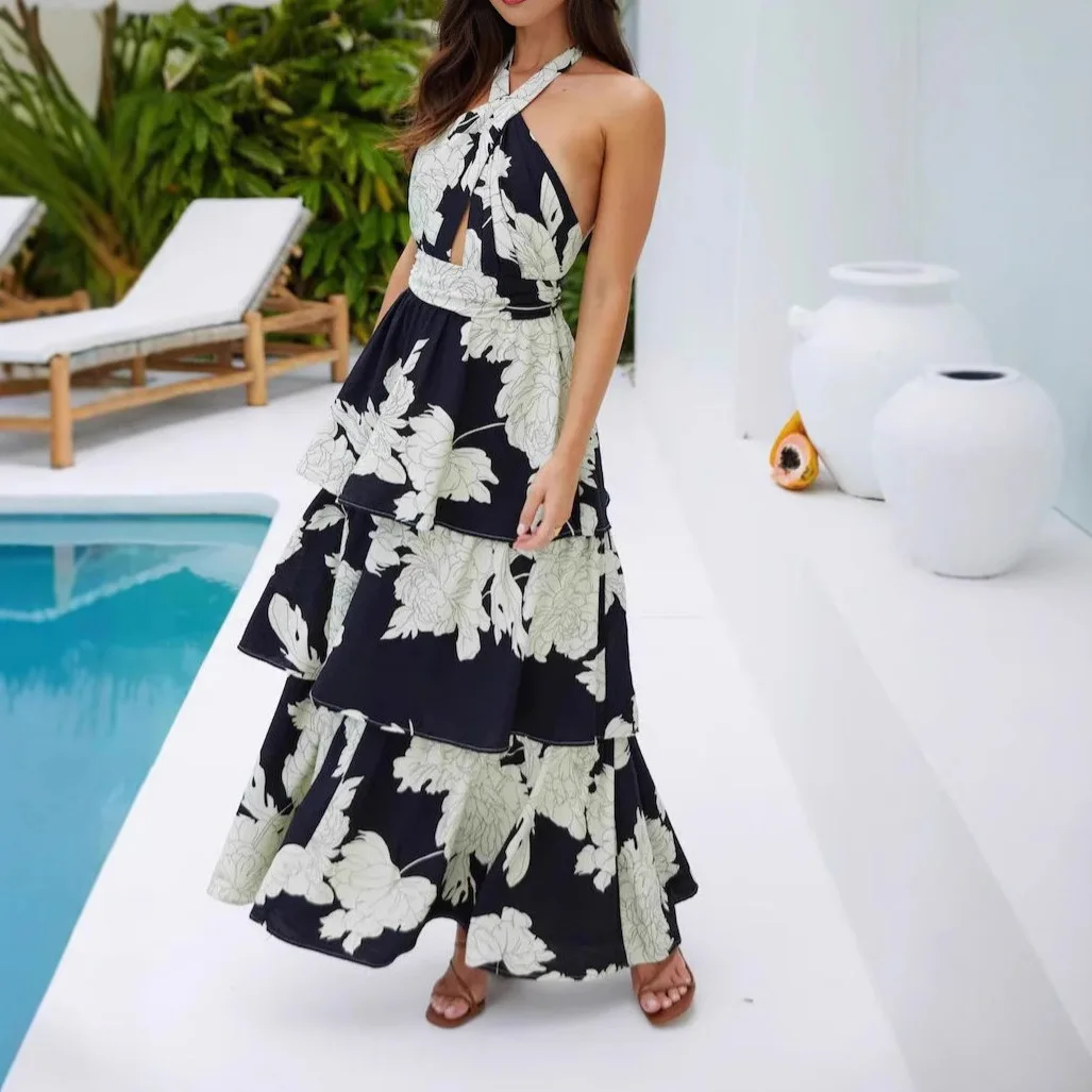 Summer Sexy Women Maxi Halter Dress 2025 Casual Sleeveless Off Shoulder Backless Long Dresses Elegant Vestidos