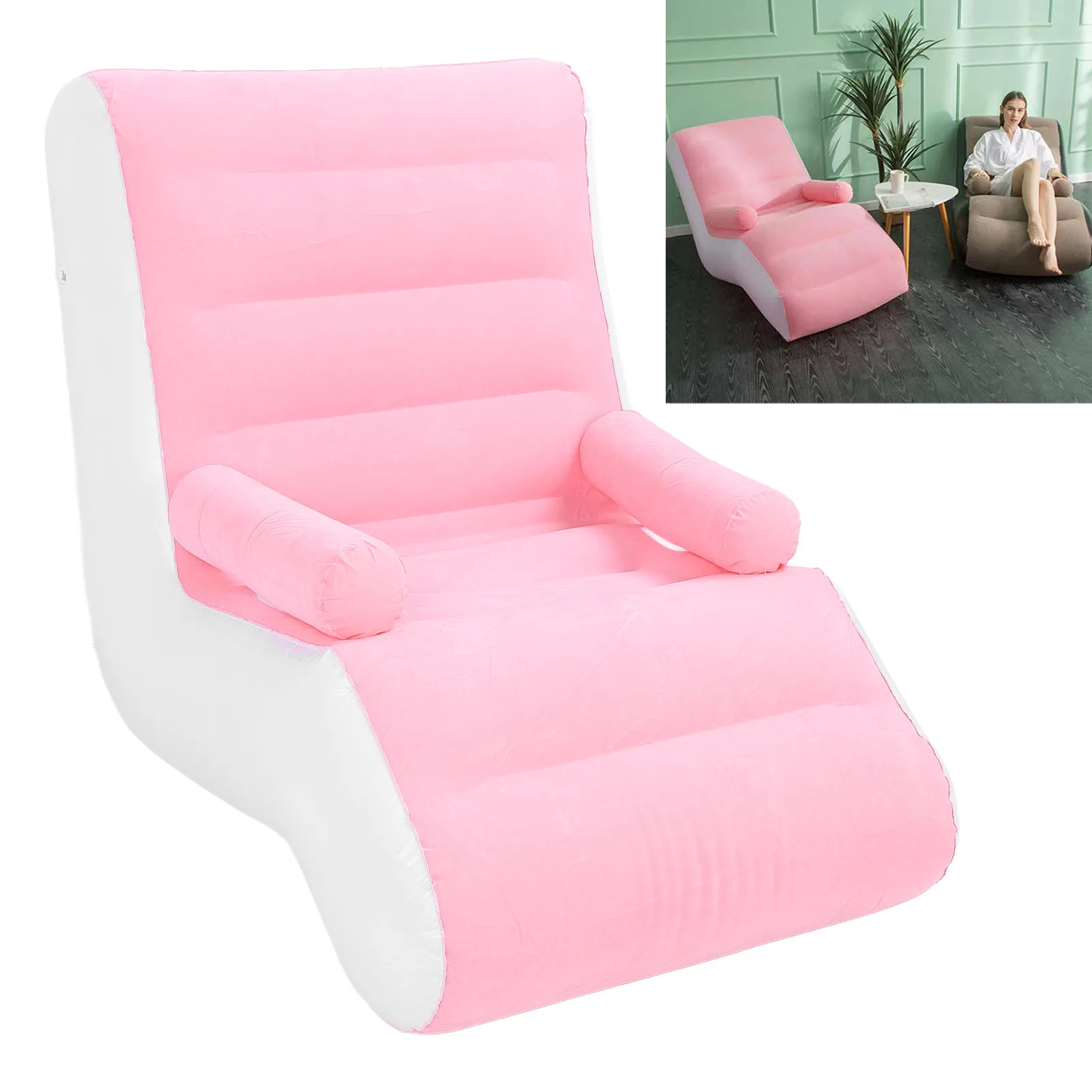 

Inflatable Sofa Strong Load Bearing Pink Easy To Inflate S Shaped Inflatable Lounge Chair Multipurpose with Armrests for Office