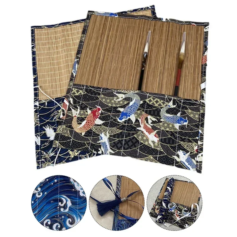 

Chinese Retro Painting Brushes Holder Storage Bamboo Rolling Bag Calligraphy Pens Case Curtain Pack for Art Supplies