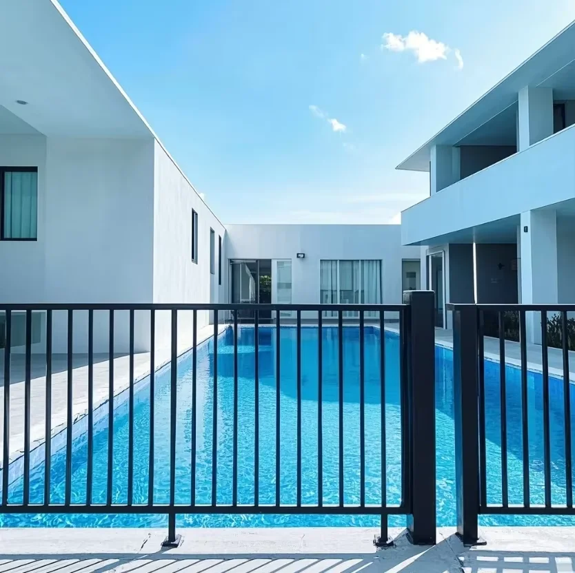 a forCustomized High Security Powder Coated Aluminum Slat Fence for Villa Yard Swimming Pool Safety & Privacy with Rot Proof