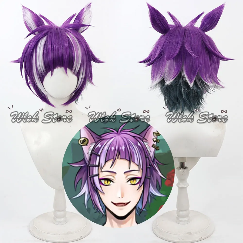 

Twisted Wonderland Che'nya, парик для косплея, фиолетовые короткие термостойкие синтетические волосы для мужчин и женщин, аксессуары для ролевых игр на Хэллоуин