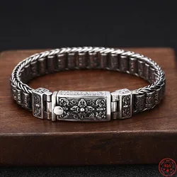 S925 Sterling Silver Charm Bracelets Six Syllable Mantra Vajra Pestle Prayer Wheel Woven Hand Chain Pure Argentum Amulet for Men