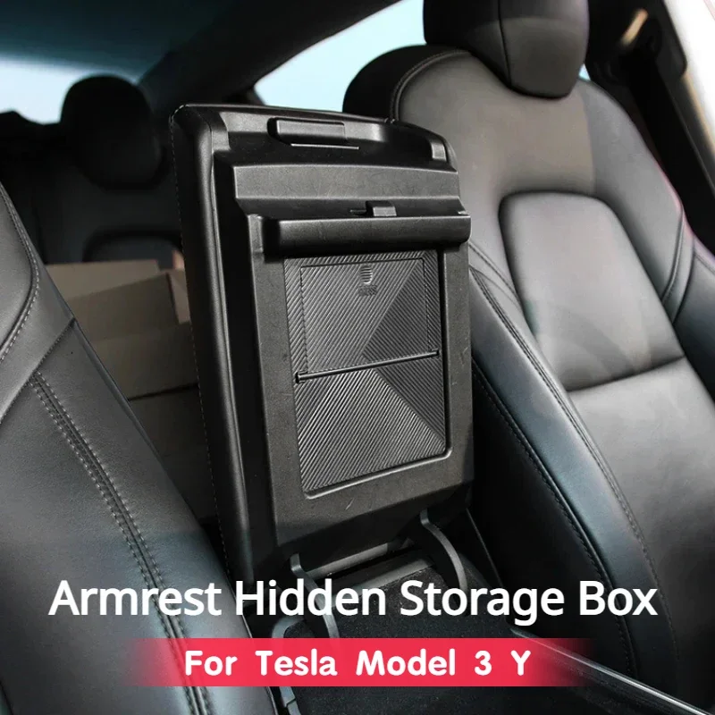 

Armrest Hidden Storage Box for Tesla Model 3 Y Central Console Organizer Press-type Hidden Storage Box Car Interior Accessories